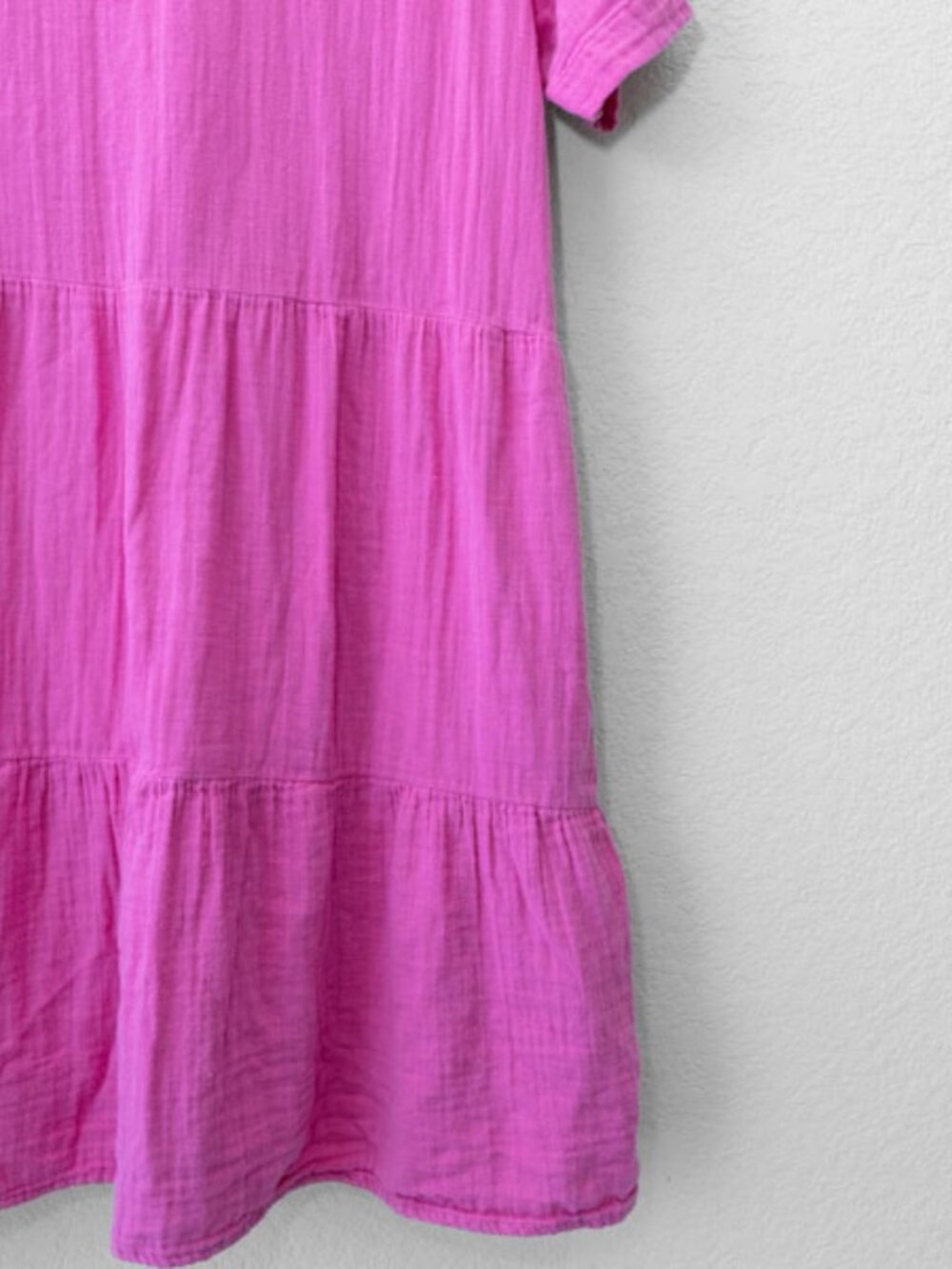 Mud Pie Gauze Tiered Dress Womens S M Pink Cotton V Neck Pockets Cottagecore - Picture 13 of 13